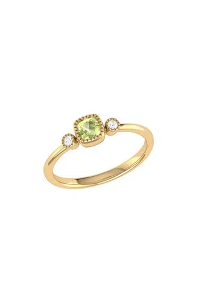 LUVMYJEWELRY LUVMYJEWELRY LA VIE CUSHION CUT PERIDOT & DIAMOND ACCENT RING