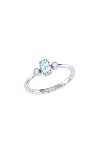 LUVMYJEWELRY LUVMYJEWELRY LA VIE EMERALD CUT AQUAMARINE & DIAMOND ACCENT RING