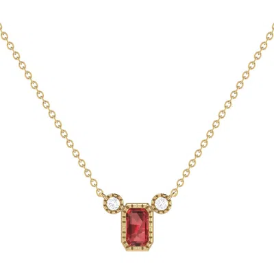 Luvmyjewelry La Vie Emerald Cut Garnet & Diamond Pendant Necklace In Gold