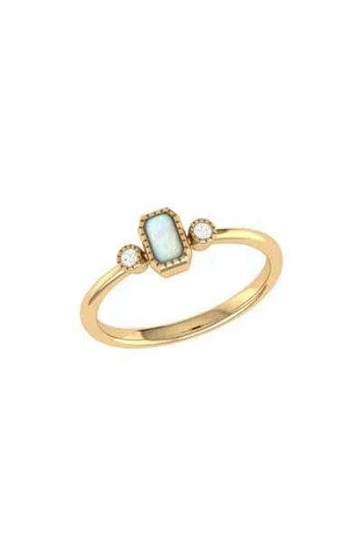 Luvmyjewelry La Vie Emerald Cut Opal & Diamond Accent Ring In Gold