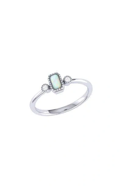 Luvmyjewelry La Vie Emerald Cut Opal & Diamond Accent Ring In Silver