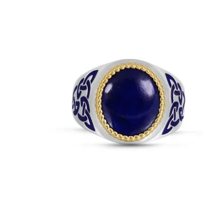 Luvmyjewelry Lapis Lazuli Stone Signet Ring In Sterling Silver With Enamel In Grey