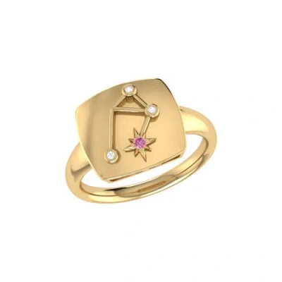Luvmyjewelry Libra Pink Tourmaline & Diamond Signet Ring In Sterling Silver In 14kt Gold Vermeil On Sterling