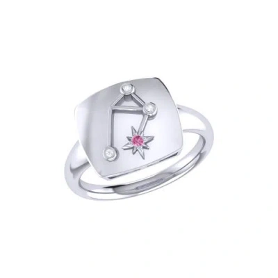 Luvmyjewelry Libra Pink Tourmaline & Diamond Signet Ring In Sterling Silver
