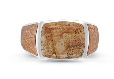 Luvmyjewelry Light Brown Picasso Jasper Sterling Silver Men Signet Ring