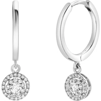Luvmyjewelry Daphne Pave Round Diamond Drop Huggie Hoop Earrings In Silver