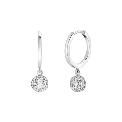 Luvmyjewelry Lilia Pave Round Diamond Drop Huggie Hoop Earrings In 14k Gold