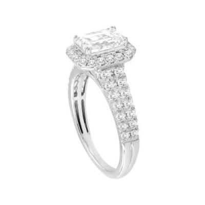 Luvmyjewelry Lilit 14k White Gold Emerald Cut Lab Grown Diamond Halo Engagement Ring