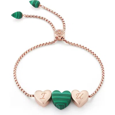 Luvmyjewelry Luv Me Love Heart Malachite Gemstone Rose Gold Plated Silver Adjustable Bracelet
