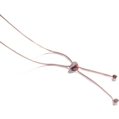 Luvmyjewelry Luv Me Lace Agate Gemstone Rose Gold Plated Silver Adjustable Heart Women Necklace In Pink