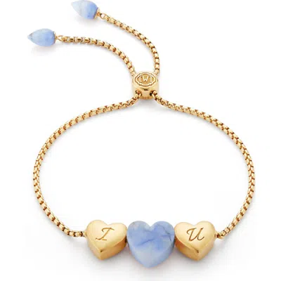 Luvmyjewelry Luv Me Love Heart Blue Howlite Gemstone Yellow Gold Plated Silver Adjustable Bracelet In 14kt Gold Vermeil On Sterling