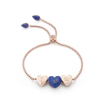 Luvmyjewelry Luv Me Love Heart Lapis Gemstone Rose Gold Plated Silver Bolo Adjustable Bracelet In Pink