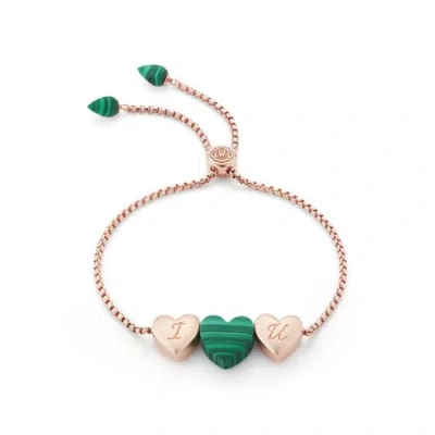 Luvmyjewelry Luv Me Love Heart Malachite Gemstone Rose Gold Plated Silver Adjustable Bracelet In 14kt Rose Gold Vermeil