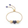 Luvmyjewelry Luv Me Love Heart Sodalite Gemstone Yellow Gold Plated Silver Adjustable Bracelet In Yellow