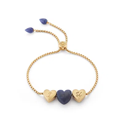 LUVMYJEWELRY LUV ME LOVE HEART SODALITE GEMSTONE YELLOW GOLD PLATED SILVER ADJUSTABLE BRACELET