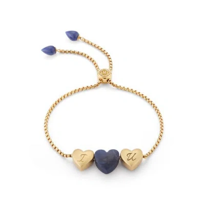 Luvmyjewelry Luv Me Love Heart Sodalite Gemstone Yellow Gold Plated Silver Adjustable Bracelet In 14kt Gold Vermeil On Sterling