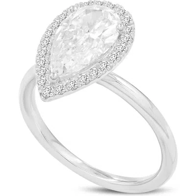 Luvmyjewelry Lyra 14k Gold Pear Shaped Lab Grown Diamond Halo Ring In 14k White Gold