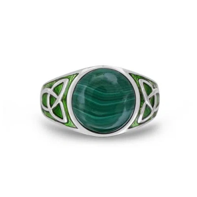 Luvmyjewelry Malachite Sterling Silver Men Signet Ring With Enamel