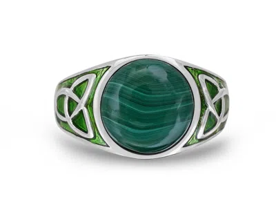 Luvmyjewelry Malachite Sterling Silver Men Signet Ring With Enamel In Green