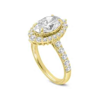 Luvmyjewelry Marcia 14k Yellow Gold Oval Lab Grown Diamond Halo Engagement Ring In Gray