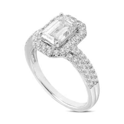 Luvmyjewelry Mariam 14k White Gold Emerald Cut Lab Grown Diamond Halo Engagement Ring