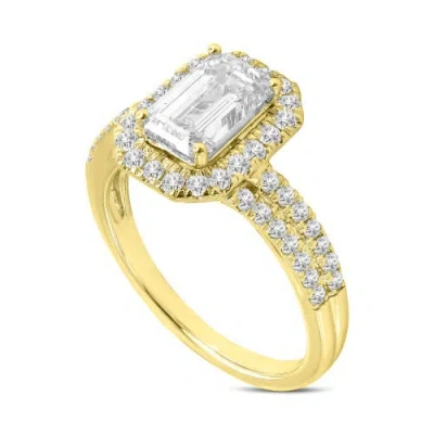 Luvmyjewelry Mariam 14k Yellow Gold Emerald Cut Lab Grown Diamond Halo Engagement Ring