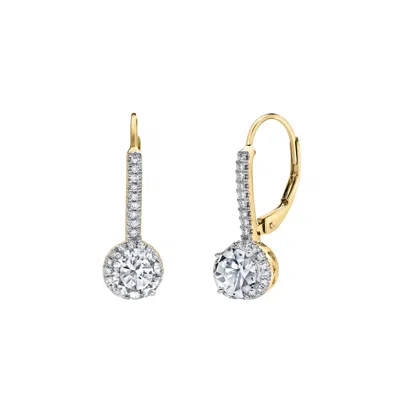 Luvmyjewelry Meadowlark Pave Round Diamond Drop Huggie Hoop Earrings In 14k Gold In Yellow