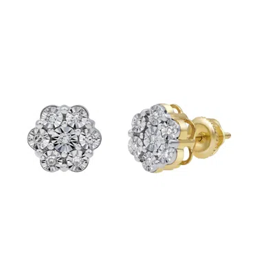 Luvmyjewelry Mini 10k Yellow Gold Diamond Cluster Earrings - 0.08ct.