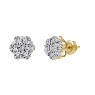 Luvmyjewelry Mini 10k Yellow Gold Diamond Cluster Earrings