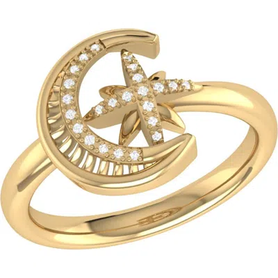 Luvmyjewelry Moon Cradled Star Sterling Silver Diamond Ring In 14kt Gold Vermeil On Sterling