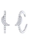 Luvmyjewelry Moonlit Diamond Ear Cuffs In Sterling Silver In White