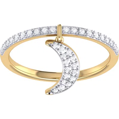 Luvmyjewelry Moonlit Sterling Silver Diamond Charm Ring In 14kt Gold Vermeil On Sterling