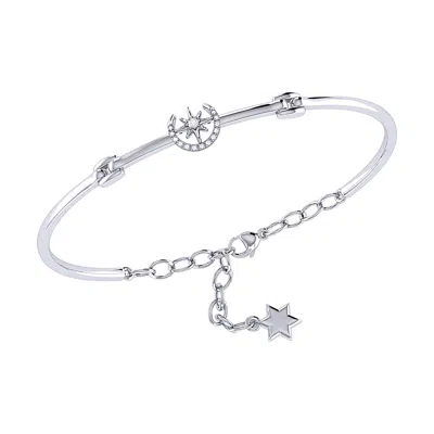 Luvmyjewelry North Star Crescent Sterling Silver Diamond Bangle