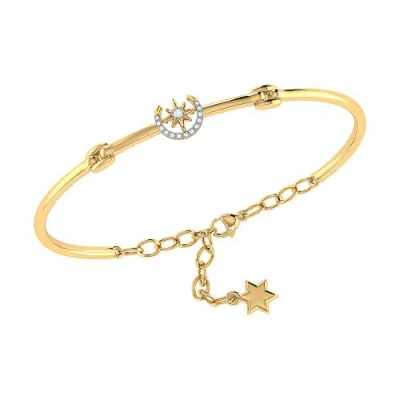 Luvmyjewelry North Star Crescent Sterling Silver Diamond Bangle In Yellow