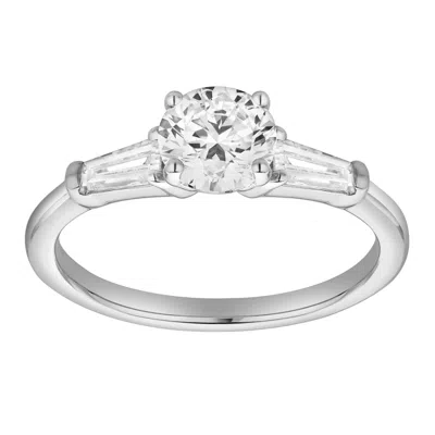Luvmyjewelry Nova 14k Gold Tapered Baguette & Round Cut Lab Grown Diamond Three Stone Ring - 1.48 Ct In Silver