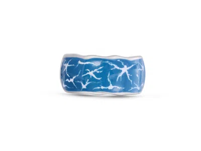 Luvmyjewelry Ocean Waves Sterling Silver & Enamel Band Men Ring