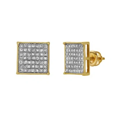Luvmyjewelry Onyx 10k Yellow Gold Cluster Diamond Unisex Earrings