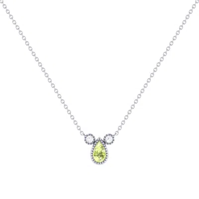 Luvmyjewelry Pear Peridot & Diamond 14k White Gold Birthstone Necklace