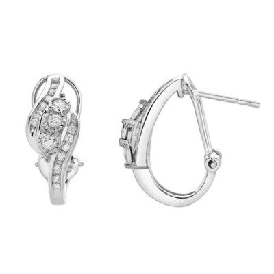 Luvmyjewelry Peonelle Cluster Diamond Huggie Hoop Earrings In 14k Gold In Gray