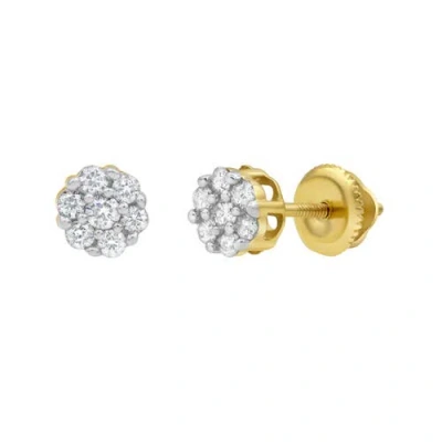 Luvmyjewelry Petite 14k Yellow Gold Diamond Cluster Earrings