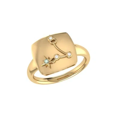 Luvmyjewelry Pisces Aquamarine & Diamond Signet Ring In 14kt Gold Vermeil On Sterling