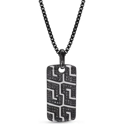 Luvmyjewelry Pro Rider Tire Tread Silver & Black Diamond Tag Necklace In Dark Grey