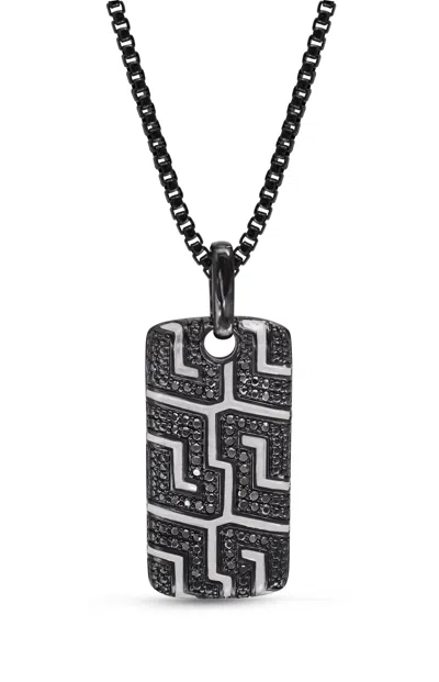 Luvmyjewelry Pro Rider Tire Tread Silver & Black Diamond Tag Necklace In Grey