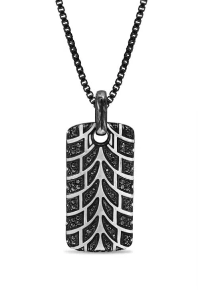 Luvmyjewelry Racer Swag Black Rhodium Plated Sterling Silver Tire Tread Black Diamond Tag In Dark Grey
