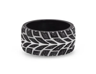 Luvmyjewelry Racer Swag Tire Tread Sterling Silver & Black Diamond Ring In Dark Grey