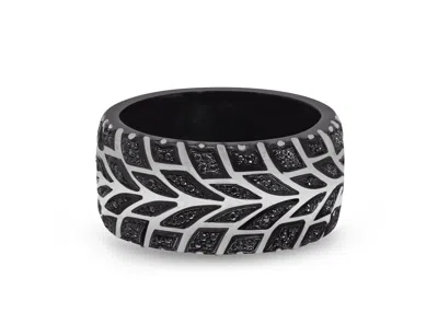 Luvmyjewelry Racer Swag Tire Tread Sterling Silver & Black Diamond Ring In Grey