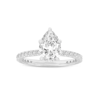 LUVMYJEWELRY RANIA 14K WHITE GOLD PEAR LAB GROWN DIAMOND HIDDEN HALO ENGAGEMENT RING - 1.98 CT