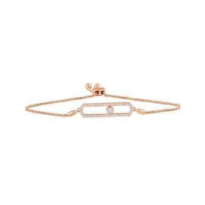 Luvmyjewelry Rectangular Kinetic Slider Bolo Adjustable Diamond Bracelet In 14k Gold