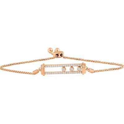 Luvmyjewelry Rectangular Kinetic Trio Slider Bolo Adjustable Diamond Bracelet In 14k Rose Gold