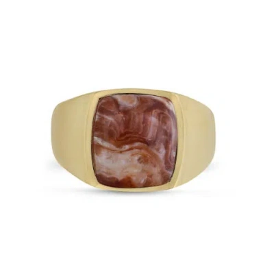 Luvmyjewelry Red Lace Agate Iconic Sterling Silver Men Signet Ring In 14kt Gold Vermeil On Sterling
